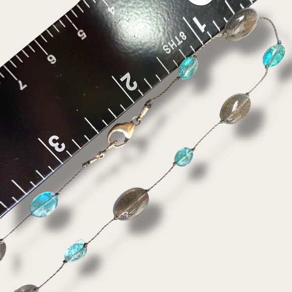 Handcrafted Sea Glass Bead Necklace Hand Knotted Aqua & Smoky Bead 36 inch EVC - Picture 10 of 13